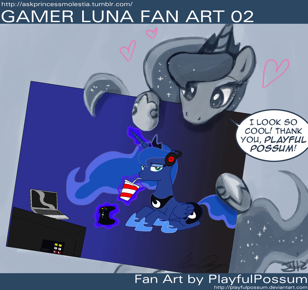 &hearts; blush cute cutie_mark english_text equine female feral friendship_is_magic gamer hair horn horse john_joseco mammal my_little_pony pony princess_luna_(mlp) solo text tumblr winged_unicorn wings