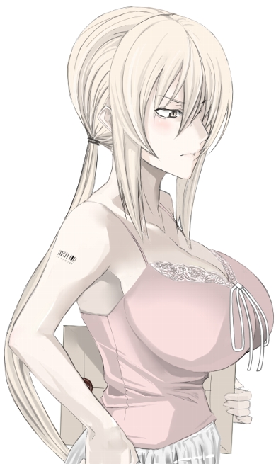 armored_core armored_core:_master_of_arena bad_id bad_pixiv_id banned_artist barcode barcode_tattoo blonde_hair breasts camisole huge_breasts kawaguchi_yukihiro lace lana_nielsen ponytail solo tattoo