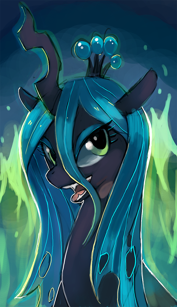 changeling cute equine female feral friendship_is_magic green_eyes hair horn long_hair looking_at_viewer my_little_pony open_mouth queen_chrysalis_(mlp) smile solo suikuzu suirobo tongue tongue_out unicorn wings