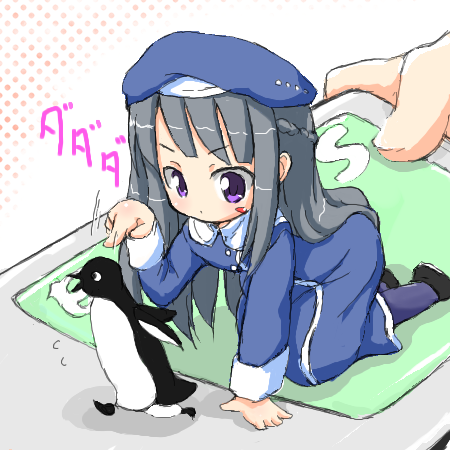 amatsuka_urara baby_princess bird half_updo kojima_tsuma lowres minigirl penguin poking solo