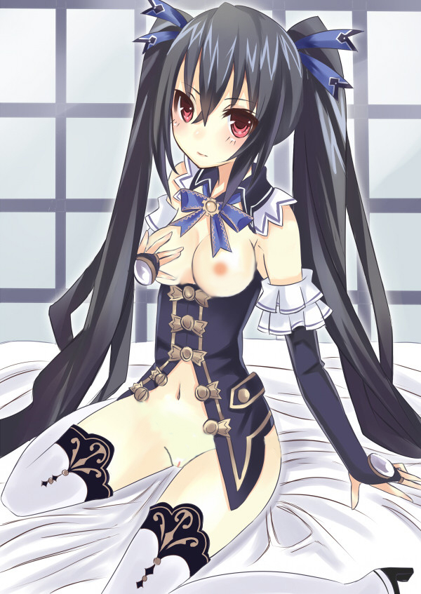 bed black_heart choujigen_game_neptune_mk2 neptune_(series) noire pussy solo third-party_edit