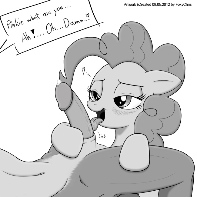 &hearts; &lt;3 anthro anthro_on_feral bestiality black_and_white blush canine english_text equine erection fellatio female feral fox foxychris friendship_is_magic greyscale hair horse interspecies licking long_hair male mammal monochrome my_little_pony oral oral_sex penis pinkie_pie_(mlp) plain_background pony precum sex straight text tongue tongue_out white_background