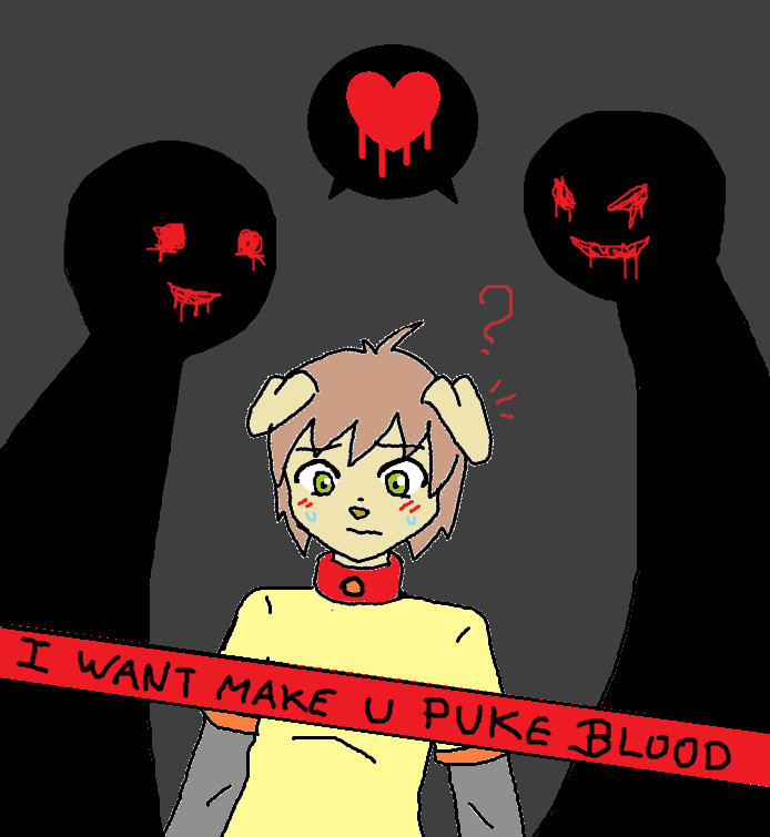 &hearts; ? blood blush brown_hair canine confused dog green_eyes hair red_eyes shadow
