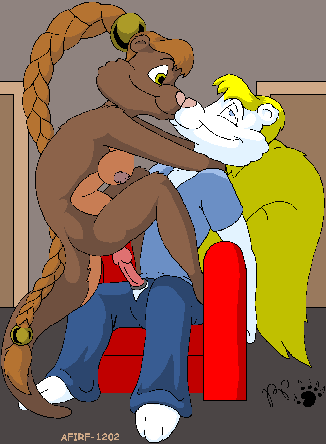 anthro barefoot blonde_hair bottomwear breasts brown_body brown_fur chair clothed clothed/nude clothed_male_nude_female clothing digital_media_(artwork) duo feet female fluffy fluffy_tail fur furniture genitals hair imminent_sex kissing kthanid_(artist) long_hair looking_pleasured male male/female mammal martin_mink mink mustelid musteline nipples nude olivia_otter open_bottomwear open_clothing open_pants orange_hair otter pants penis pink_nose ponytail rutwell_forest story_at_source tail toony true_musteline white_body white_fur