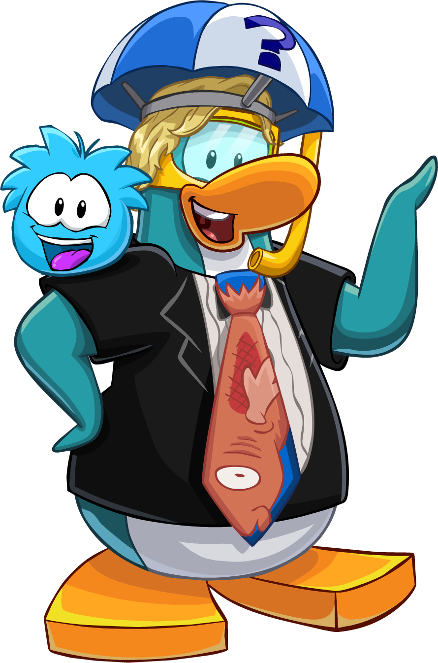 alpha_channel ambiguous_gender avian bird black_clothing black_shirt black_topwear blonde_hair clothing club_penguin duo fish_print full-length_portrait hair hi_res looking_at_viewer male multicolored_clothing multicolored_shirt multicolored_topwear official_art open_mouth penguin portrait print_necktie puffle shirt short_hair short_sleeves snorkel toony topwear two_tone_clothing two_tone_shirt two_tone_topwear umbrella_hat unknown_artist upper_teeth_only white_clothing white_shirt white_topwear