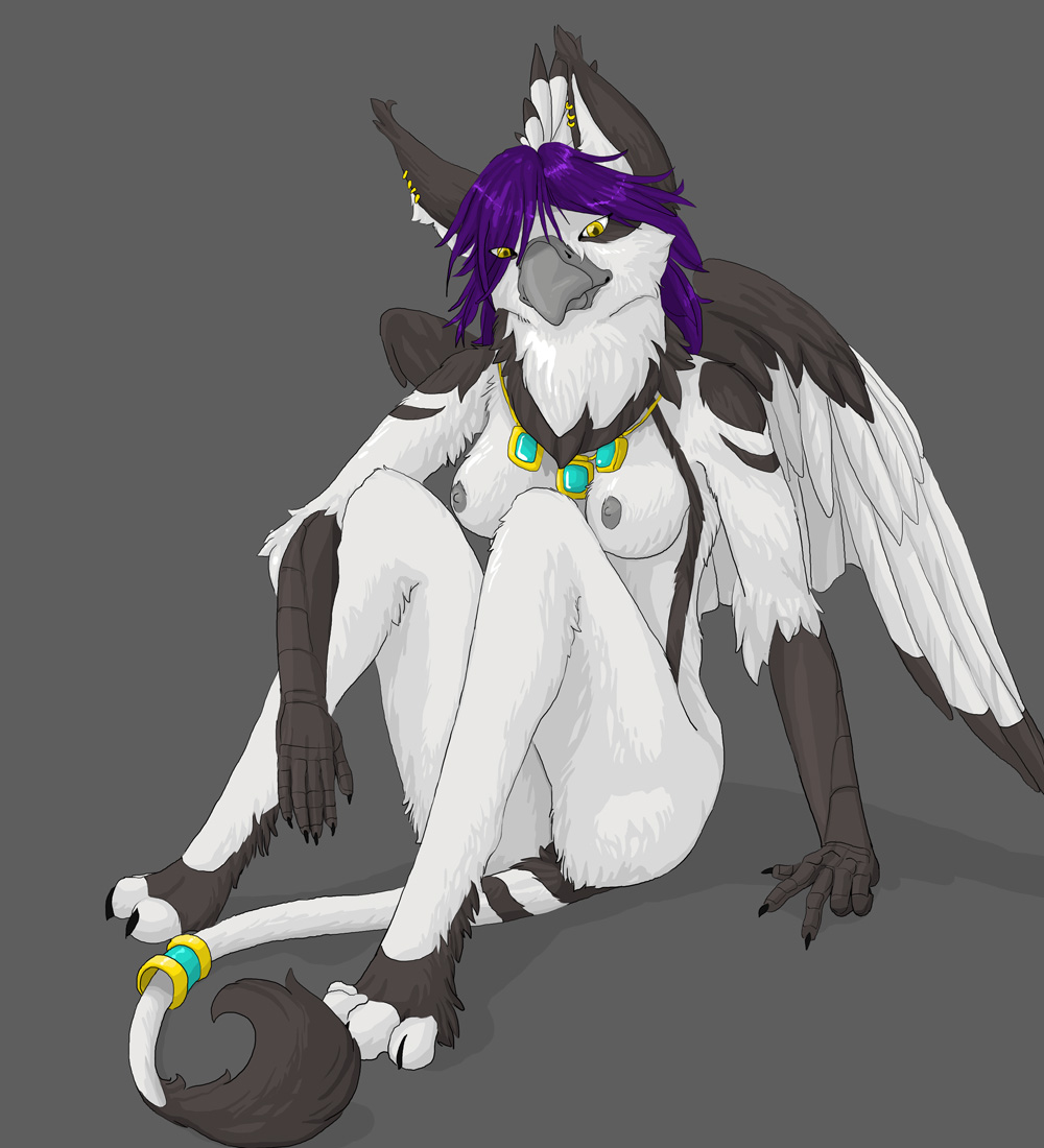 avian beak bleuhawke breasts female gryphon jewelry nipples sitting solo wings