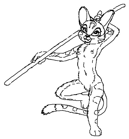 black_and_white breasts cat clouded_leopard feline female kung_fu_panda leopard mammal mei_ling monochrome nipples nude plain_background polearm pussy sketch south_chinese_mountain_cat staff weapon white_background
