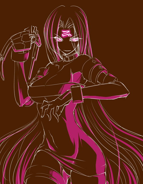 eyepatch fate/stay_night fate_(series) fue_(rhomphair) glowing long_hair monochrome pink pink_eyes rider solo very_long_hair