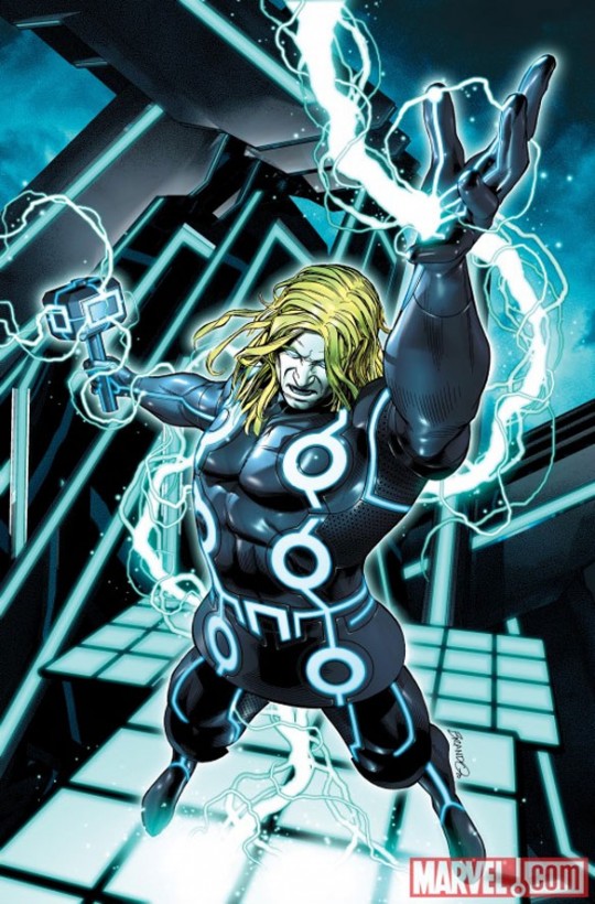 cross_over hammer lightning male marvel not_furry solo thor thor_(deity) tron unknown_artist