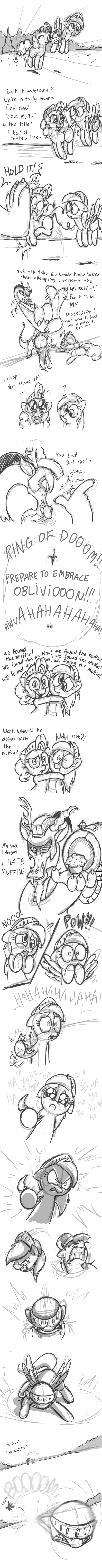 derpy_hooves_(mlp) dialog dialogue discord_(mlp) draconequus english_text equine female feral food friendship_is_magic horse male mammal mickeymonster muffin my_little_pony pegasus pinkie_pie_(mlp) pony text wings