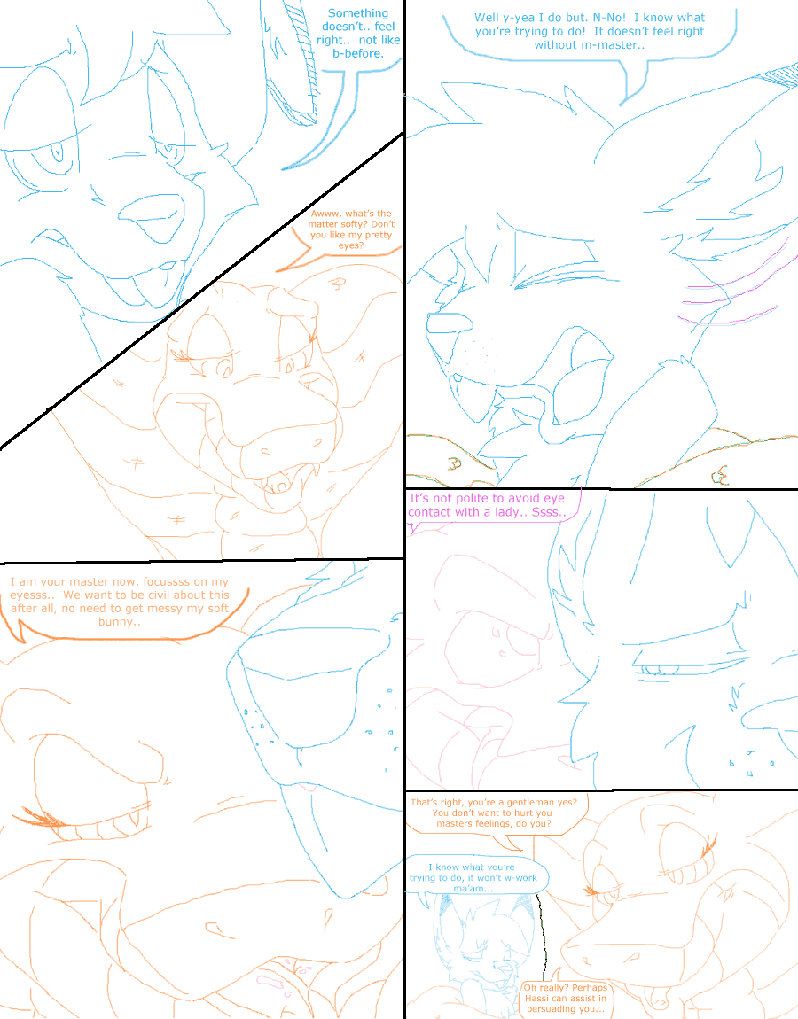 2009 albino blind comic dialogue digital_media_(artwork) disability duo english_text female feral fur group hassi_(tacokurt) jasper_(tacokurt) lagomorph leporid long_ears male male/female male/male mammal monochrome open_mouth rabbit reptile scalie simple_background size_difference snake ssana_(tacokurt) tacokurt tail text trio