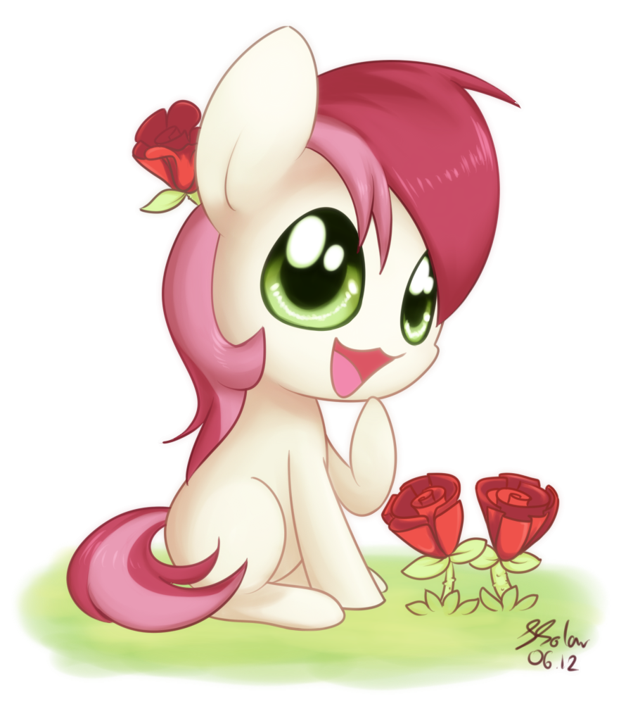 female feral flower friendship_is_magic grass green_eyes hair happy horse mammal multi-colored_hair my_little_pony open_mouth pink_hair pony red_hair rose_(mlp) solar-slash solo two_color_hair two_tone_hair
