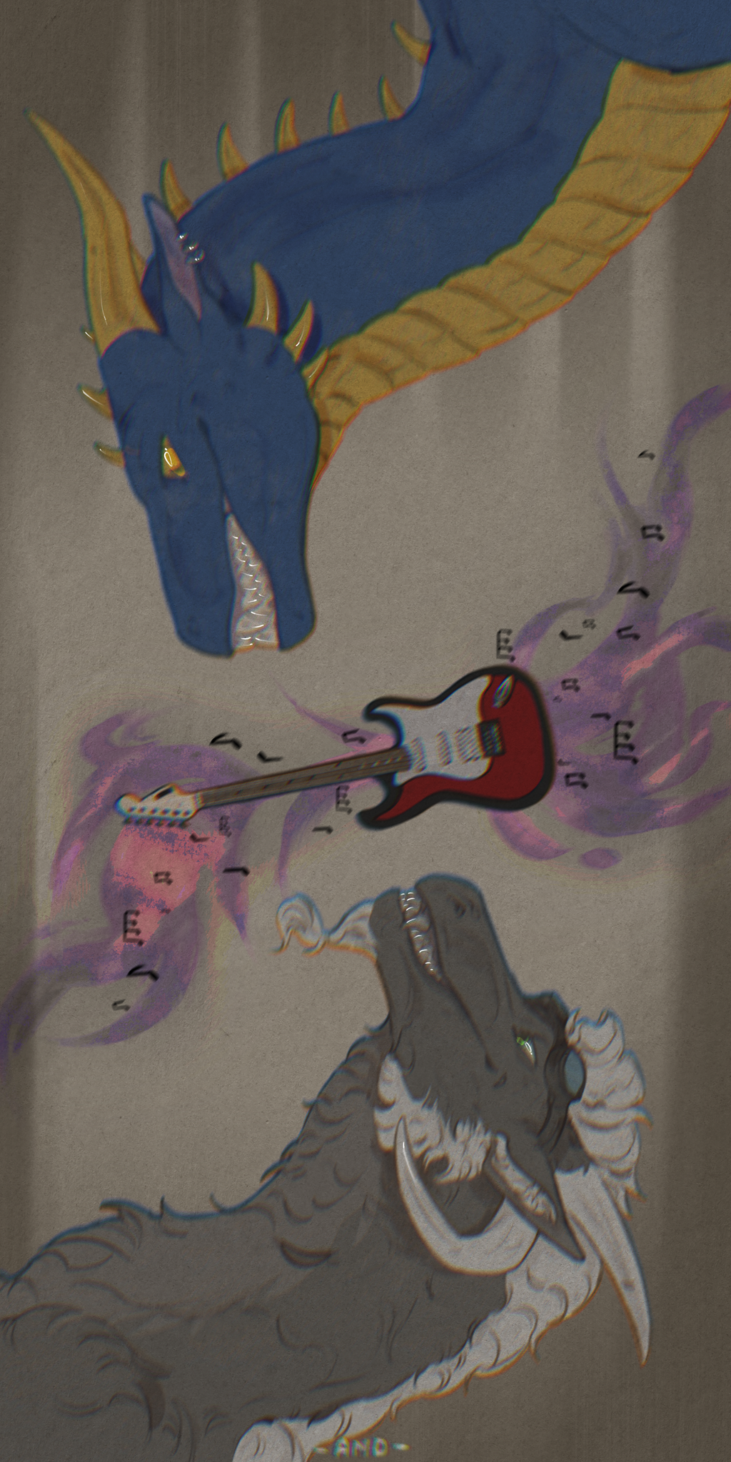 1:2 aladar_eners blue_body blue_scales dragon duo feral fur furred_dragon furred_scalie grey_body grey_fur guitar hi_res horn lisiya male musical_instrument mythological_creature mythological_scalie mythology notes plucked_string_instrument portrait scales scalie smile spikes spikes_(anatomy) string_instrument