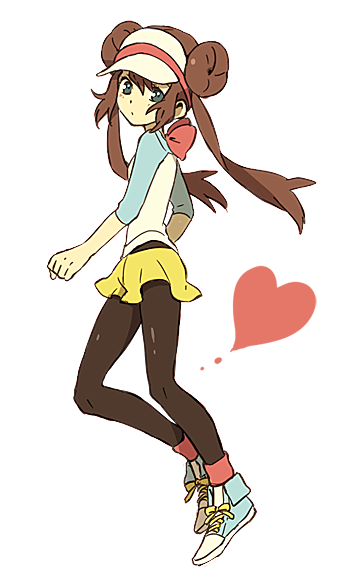 blue_eyes bow brown_hair double_bun expressionless full_body heart long_hair mei_(pokemon) ochappa pantyhose pokemon pokemon_(game) pokemon_bw2 raglan_sleeves shoes sidelocks skirt sneakers solo transparent_background twintails visor_cap