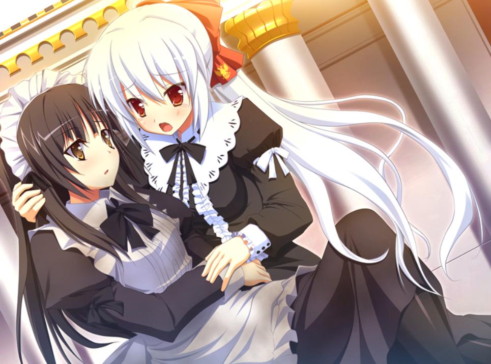 black_hair breasts gold_eyes irina_vladimirovna_putina kuon large_breasts maid osananajimi_wa_daitouryou red_eyes white_hair yellow_eyes yuri