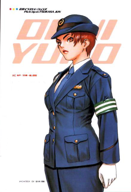 &gt;:( armband artist_name badge blazer breasts buttons character_name cowboy_shot eyebrows female_service_cap formal from_side frown gloves hat jacket lips long_sleeves looking_at_viewer necktie official_art ooni_yuuko pencil_skirt pocket police police_uniform policewoman red_eyes red_hair scan short_hair simple_background skirt skirt_suit small_breasts solo suit taisen_hot_gimmick thick_eyebrows tsukasa_jun uniform v-shaped_eyebrows white_background white_gloves wide_hips wing_collar