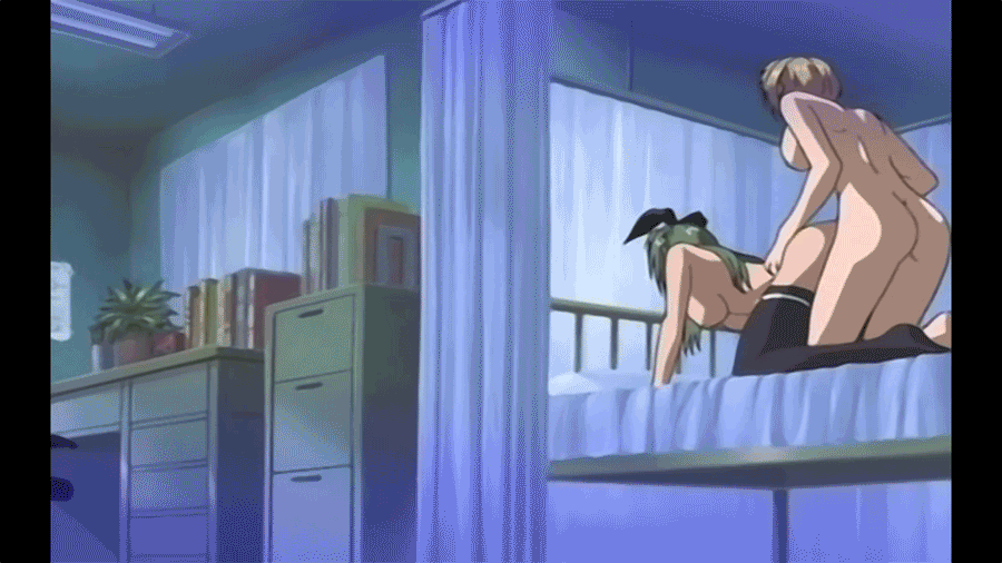 2girls animal_ears animated animated_gif ass bed bible_black black_legwear blonde_hair breasts bunny_ears doggystyle eyes_closed fake_animal_ears from_behind futa_with_female futanari green_hair hanging_breasts happy_sex itou_mika kitami_reika large_breasts long_hair multiple_girls nail_polish nipples nude on_bed open_mouth penis pubic_hair purple_nails pussy pussy_juice sex short_hair smile sweat thighhighs torso_grab vaginal