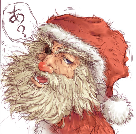 beard blue_eyes eyepatch facial_hair hat lowres male_focus open_mouth original santa_claus santa_hat shigeryun solo