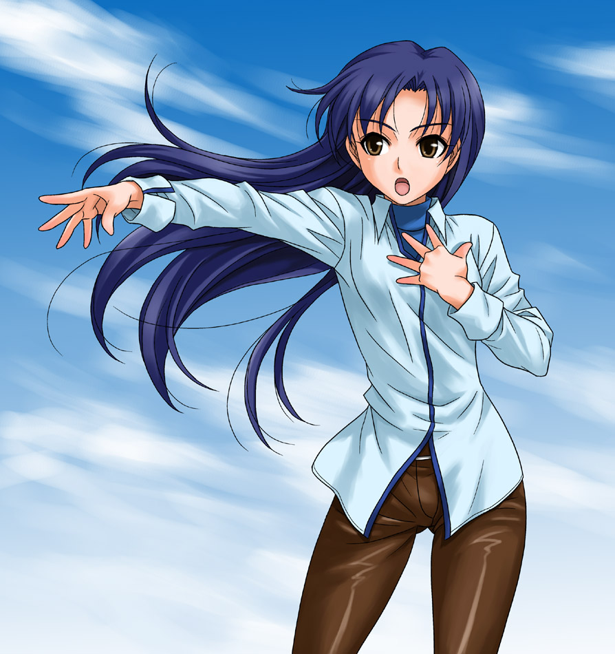 hand_on_own_chest hida_tatsuo idolmaster idolmaster_(classic) idolmaster_1 kisaragi_chihaya music outstretched_arm outstretched_hand singing solo