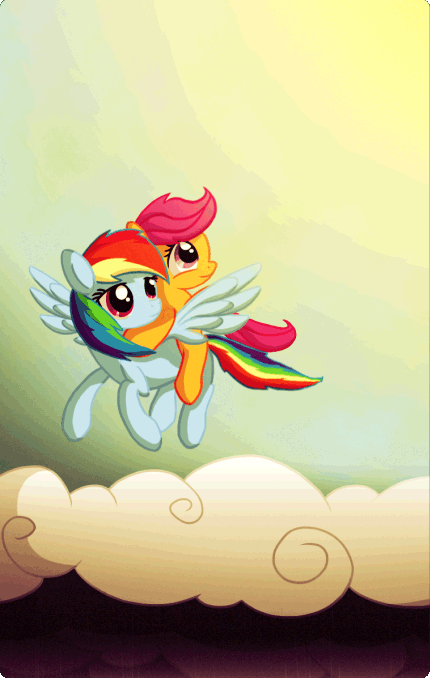 animated cloud cub equine female feral flying friendship_is_magic hair horse mammal multi-colored_hair my_little_pony pegasus pink_eyes pink_hair plain_background pony purple_hair rainbow_dash_(mlp) rainbow_hair red_eyes scootaloo_(mlp) simple_background smile sun twodeepony wings young