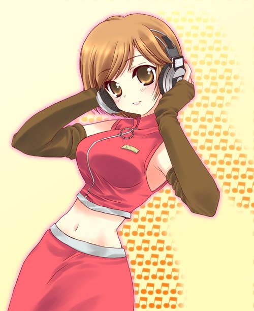 breasts detached_sleeves gussan headphones large_breasts meiko midriff solo vocaloid