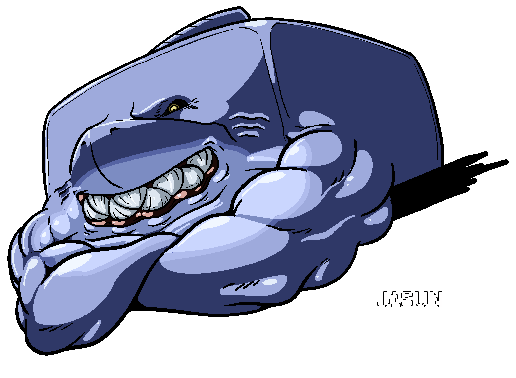 amber_eyes anthro biceps corruption_of_champions english_text fish jasun_(coc) jasun_(corruption_of_champions) looking_at_viewer male marine muscles shark spn teeth text yellow_eyes