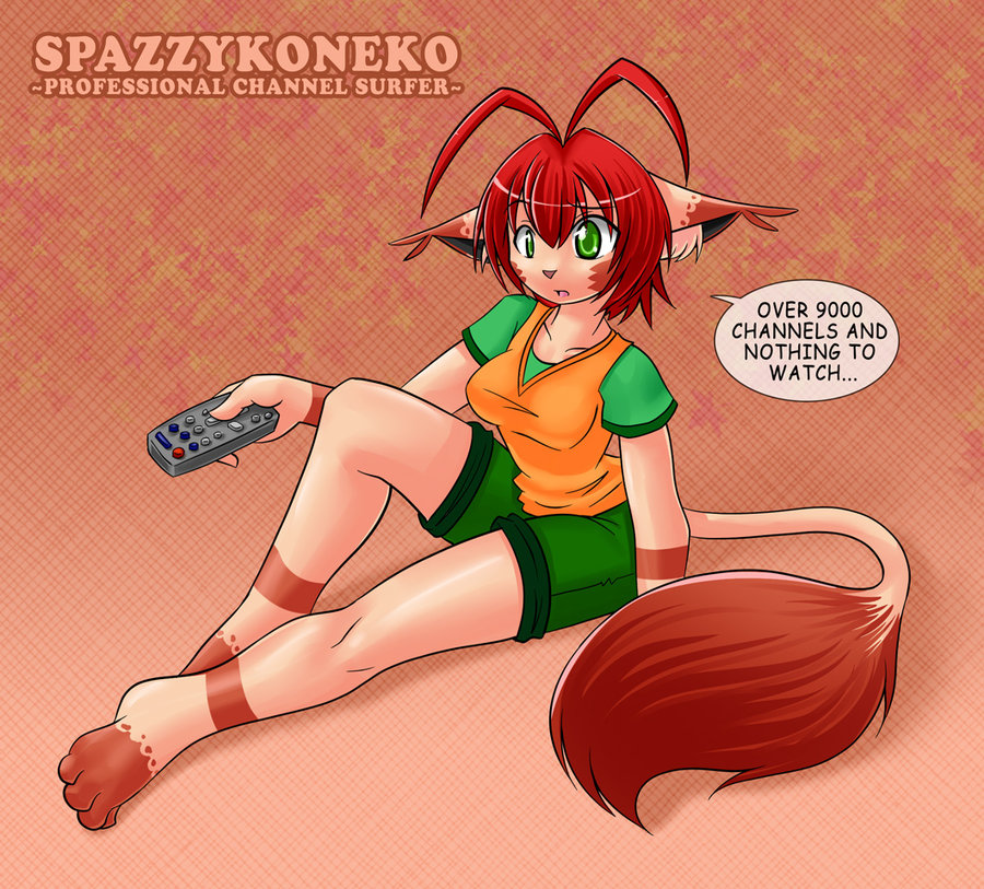 clothing feline female freelancemanga green_eyes hair koneko mammal nekonny reclining red_hair remote shorts solo