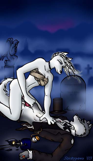 1800's anthro canine cowgirl cowgirl_position duo erection female ghostly gravewalker graveyard hair handjob hat lantern male mammal on_top penis pocket_watch sex stickypaws straddling suit teasing top_hat white_hair wolf