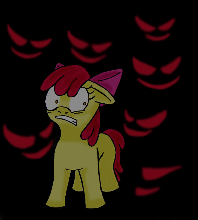 applebloom_(mlp) cub equine female feral friendship_is_magic fur hair horse liliththeottsel looking_back mammal my_little_pony oh_crap pony red_hair scared story_of_t_blanks story_of_the_blanks uhoh yellow_fur young