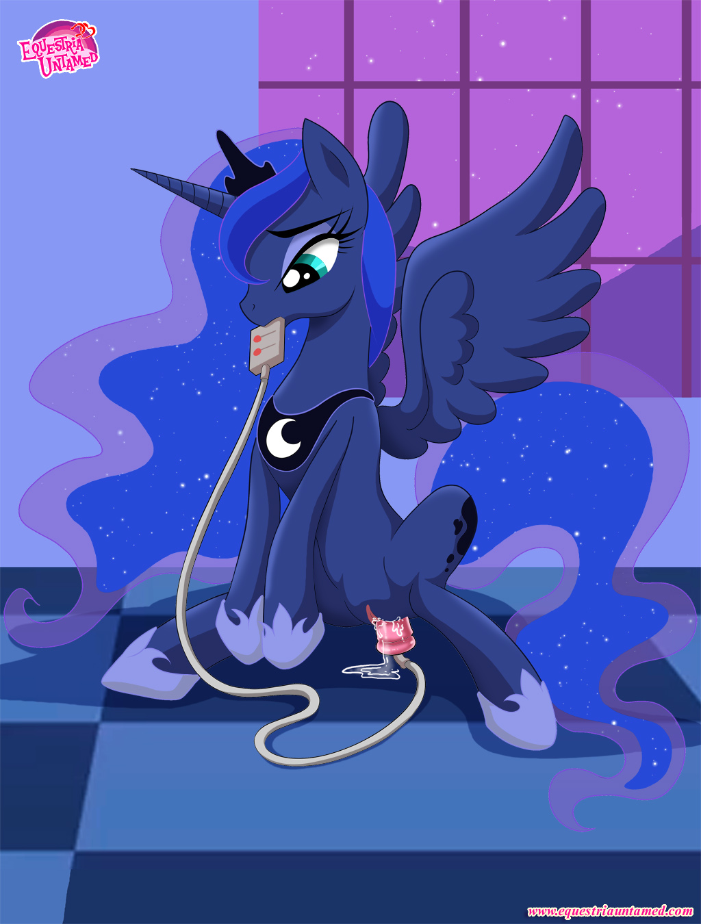 crown cutie_mark dildo equestria_untamed equine female friendship_is_magic hair horn insertion masturbation multi-colored_hair my_little_pony penetration princess_luna_(mlp) pussy pussy_juice sex_toy solo vaginal vaginal_penetration winged_unicorn wings