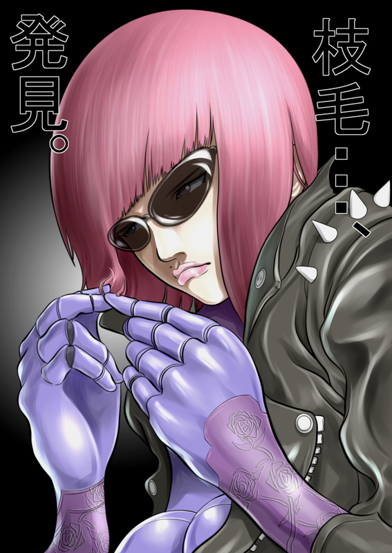 anarchy_reigns beauty_mark breasts cyborg flower jacket lips madworld mathilda mathilda_(madworld) max_anarchy mole purple_hair rose roses sega sunglasses