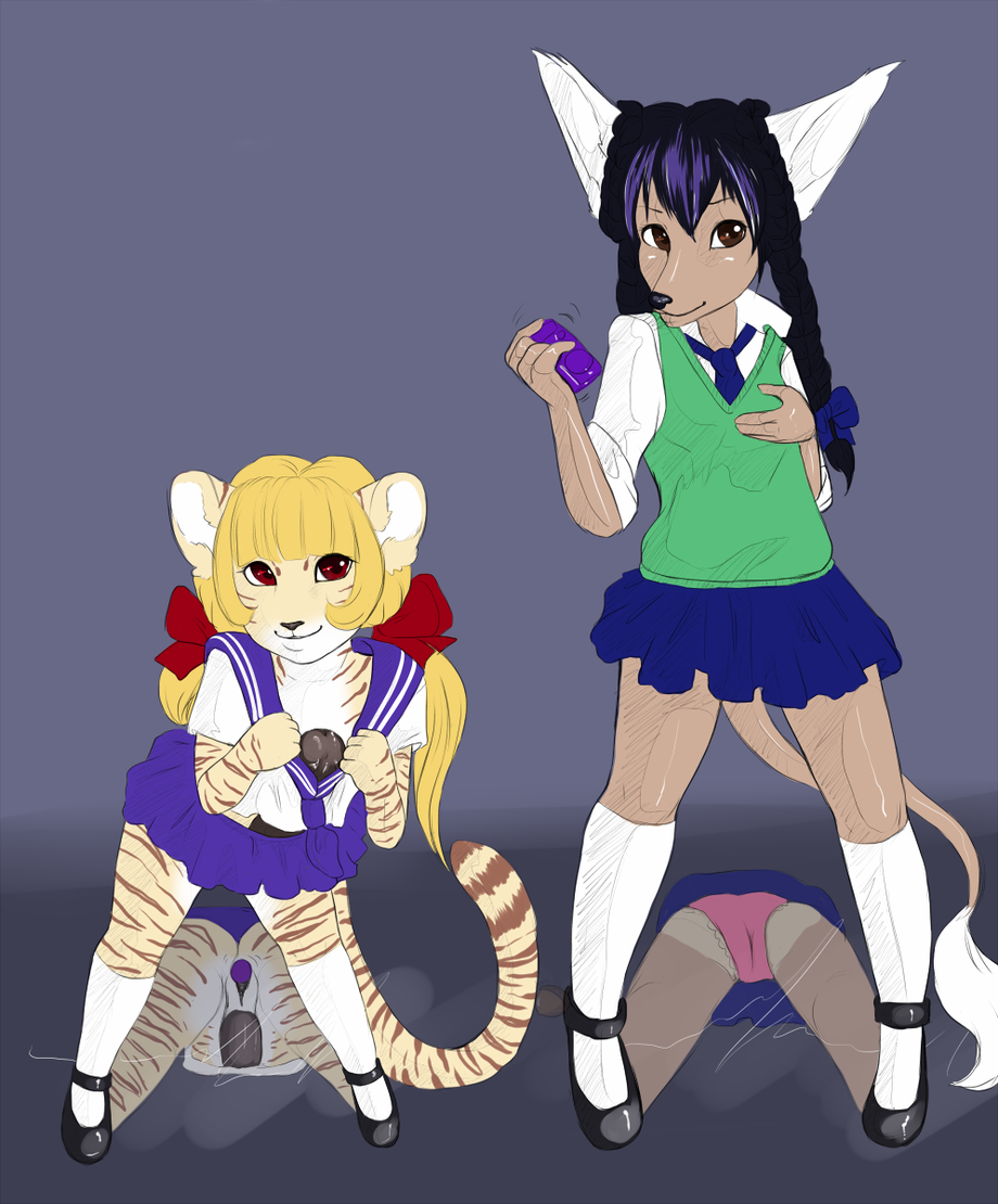 anthro black_hair blonde_hair brown_eyes canine chimangetsu chinese_crested_dog cub domination exhibitionism feline female female_domination femsub flat_chested hair herm huge_penis hybrid intersex liger lion mammal penis pussy red_eyes remote_control school_girl_uniform school_uniform schoolgirl_uniform sex_toy shelby shitora tan_line teenager tiger upskirt vibrator young