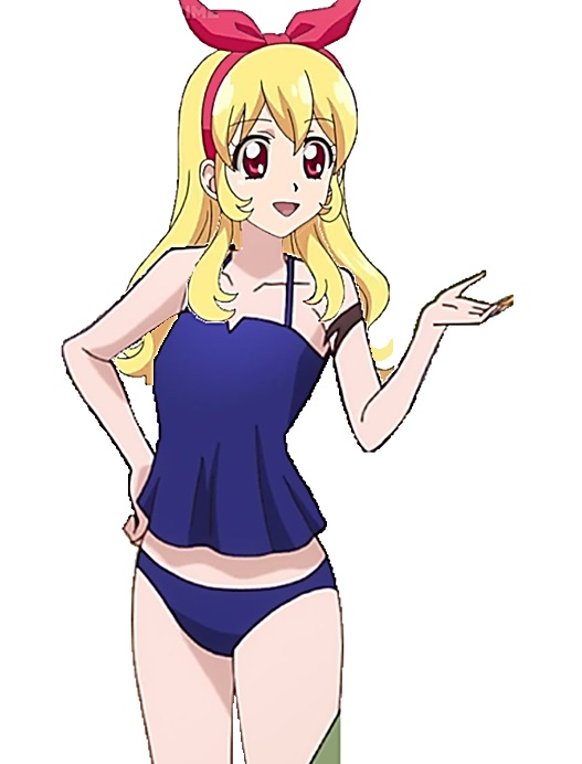 :d aikatsu! artist_request bare_arms bare_shoulders bikini chestnut_mouth collarbone foreshortening hairband hand_on_hip happy hoshimiya_ichigo legs looking_at_viewer mound_of_venus official_art outstretched_hand simple_background swimsuits tankini white_background