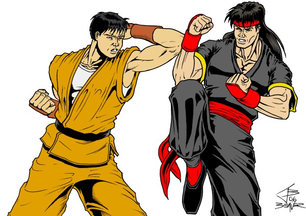 art bare_knuckle capcom crossover fight fighting final_fight gai_(final_fight) guy ninja sega shiva_(bare_knuckle) street_fighter