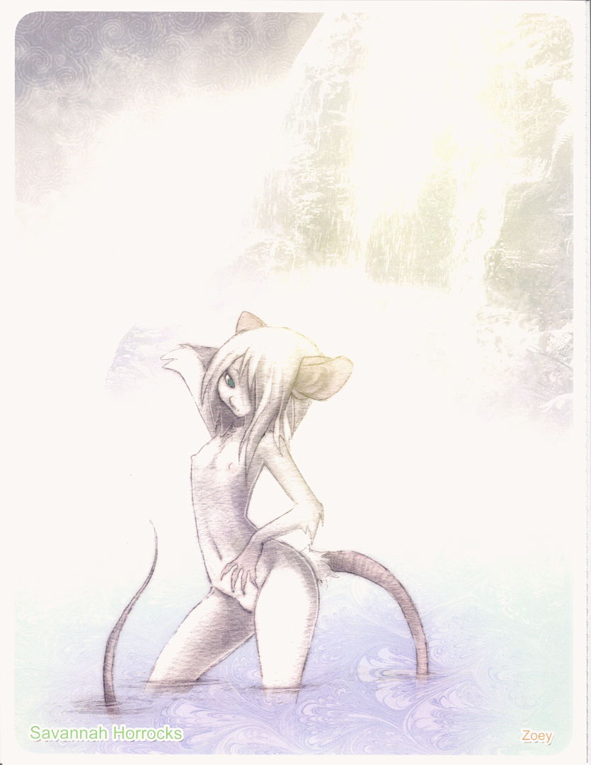 beast_world cute female miu nude pussy rat rodent silver_fur waterfall