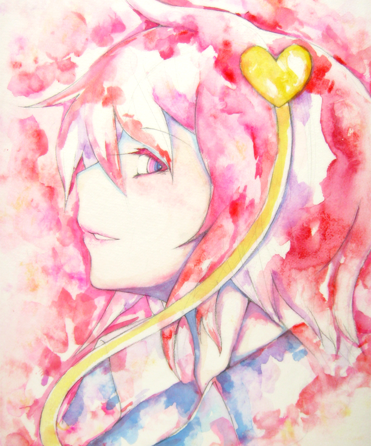 blue_eyes face gyo heart komeiji_satori multicolored multicolored_eyes open_mouth pink_eyes pink_hair ringed_eyes solo touhou traditional_media watercolor_(medium)