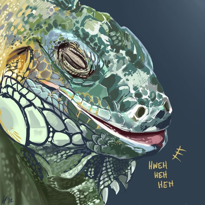 green_scales grey_background horn hweh_heh_heh iguana jew laugh lizard plain_background reptile scale scalie solo