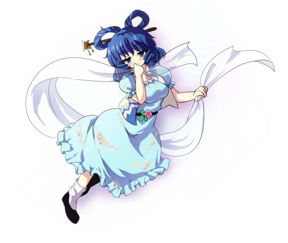 asyura7 bad_id bad_pixiv_id blue_eyes blue_hair blush flower hair_ornament hair_rings hair_stick kaku_seiga puffy_sleeves shawl short_hair short_sleeves smile solo touhou