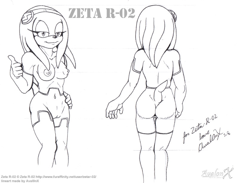 areola aval0nx breasts butt echidna erect_nipples female hair long_hair monochrome navel nipples nude pussy sega smile sonic_(series) zeta_the_echidna