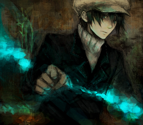 artist_request black_hair hat lowres male_focus nabari_no_ou solo yoite