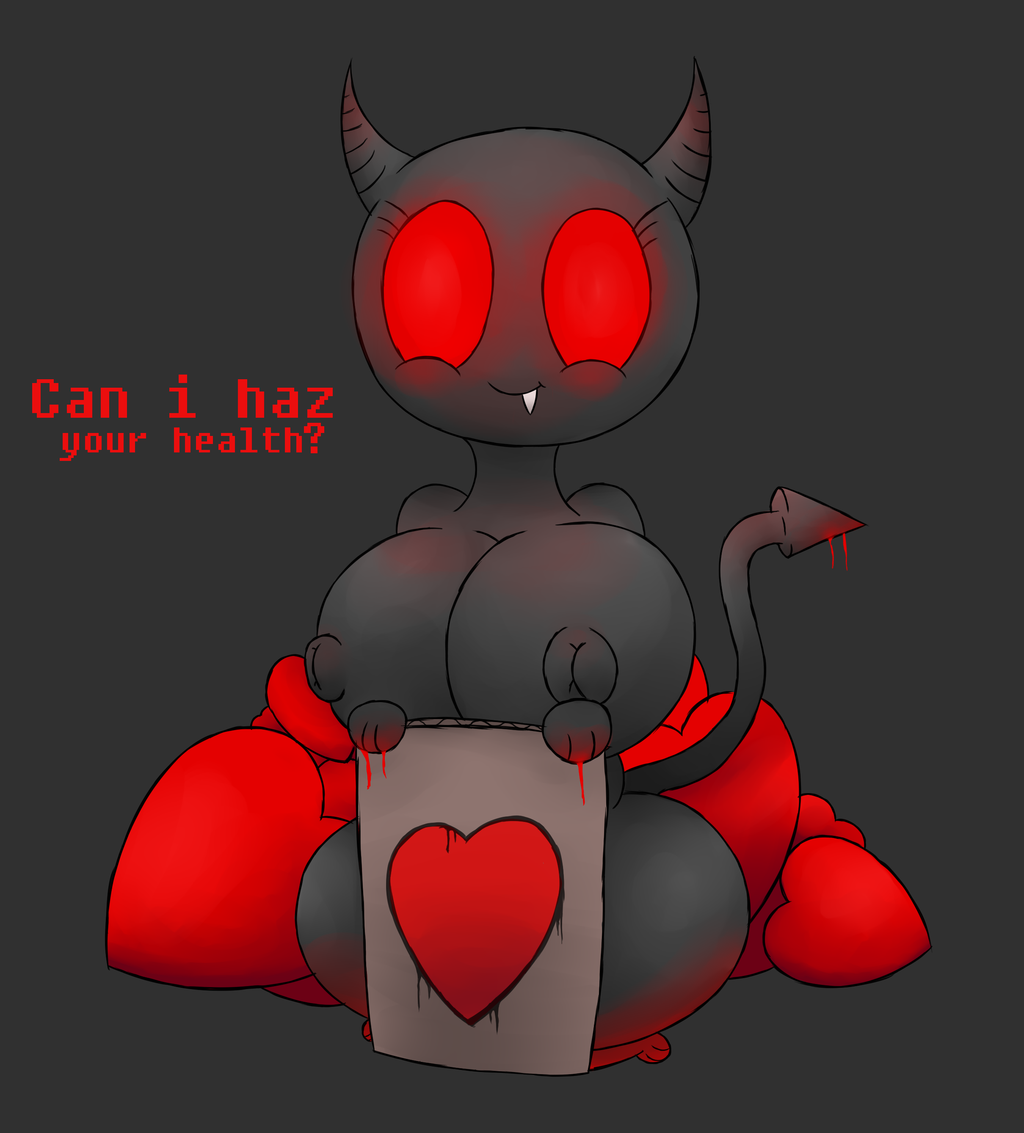 &lt;3 big_breasts binding_of_isaac breasts demon devil_beggar english_text female horn huge_breasts huztar looking_at_viewer nipples nude plain_background solo