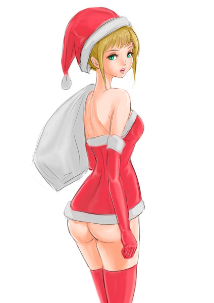 ass bag coco_(pixiv_artist_1131293) green_eyes pixiv_thumbnail resized santa_costume thighhighs thighhigs