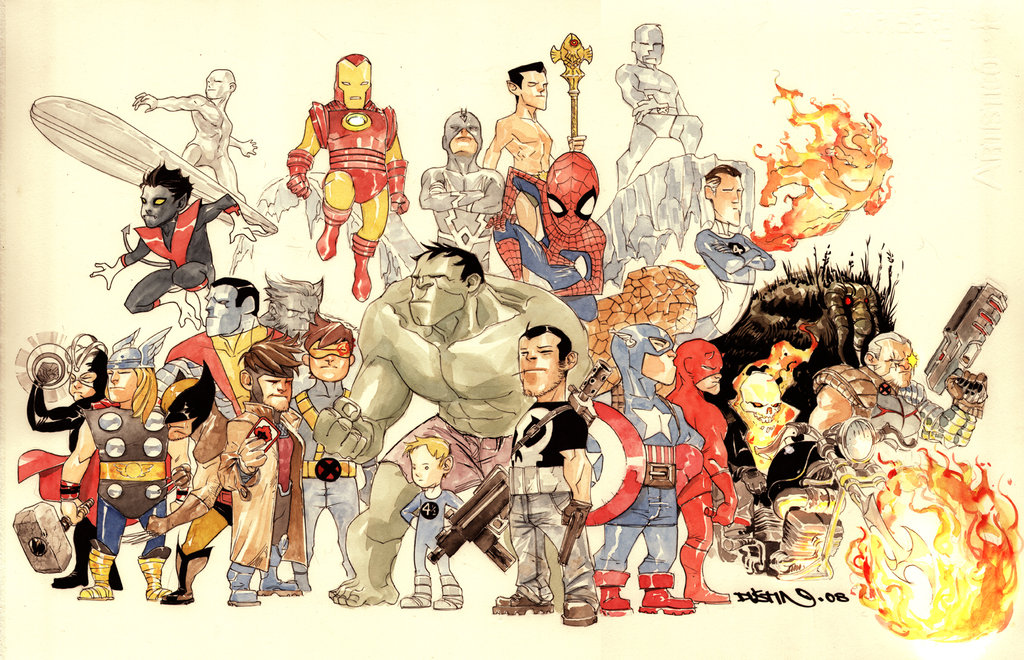 beast cable captain_america chibi colossus comic cyclops cyclops_(x-men) daredevil dustin_nguyen everyone fantastic_four fire gambit ghost_rider hulk iceman iron_man johnny_storm man_thing marvel namor nightcrawler one-eyed punisher reed_richards rubber scott_summers silver_surfer spider-man spider-man_(series) spiderman stretch the_thing thor tony_stark wolverine x-men