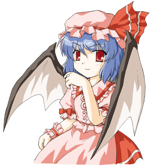 bat_wings blue_hair kotowari_(newtype_kenkyuujo) red_eyes remilia_scarlet solo touhou wings