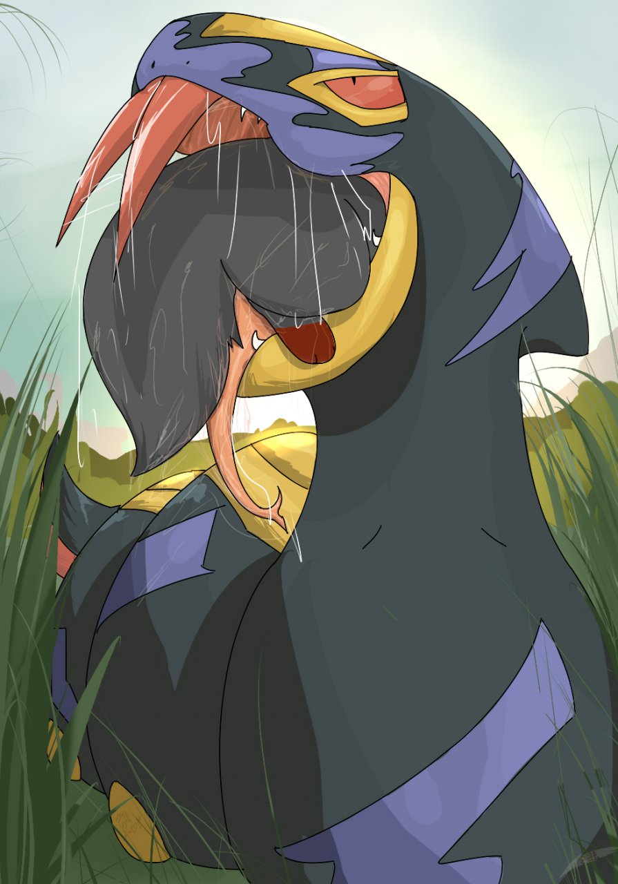 fangs feathers_(artist) forked_tongue long_tongue nintendo outside pok&#233;mon pok&eacute;mon red_eyes reptile saliva scalie seviper snake teeth tongue tongue_out video_games vorarephilia vore zorua