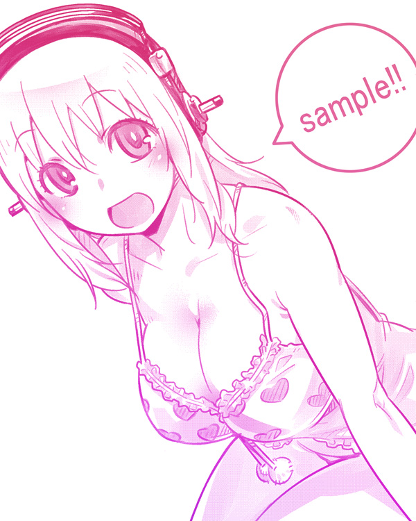 bad_id bad_pixiv_id breasts cleavage english headphones heart kaqo large_breasts long_hair monochrome nitroplus open_mouth solo super_sonico white_background