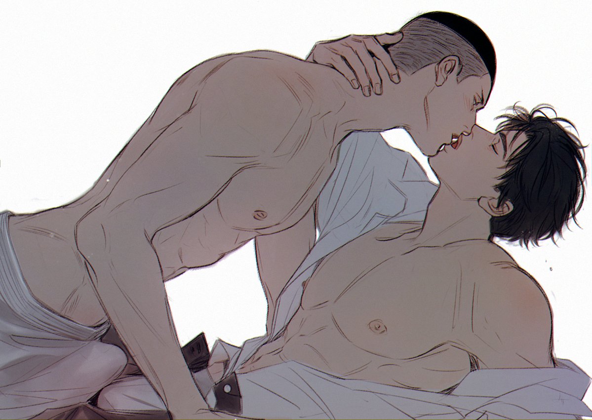 2boys abs black_eyes black_hair blush boy_on_top bulge bulge_press bulges_touching buzz_cut closed_eyes couple cowboy_shot dry_humping erection erection_under_clothes face-to-face fukatsu_kazunari hand_on_another's_neck hhsuan616 humping kiss looking_at_another male_focus male_underwear multiple_boys nipples open_clothes open_mouth open_pants open_shirt pants partially_undressed sawakita_eiji short_hair simple_background single_off_shoulder slam_dunk_(series) toned toned_male topless_male underwear very_short_hair white_background white_male_underwear yaoi
