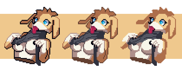 8bit_familiar after_transformation breasts breath canid canine canis clothed clothing digital_media_(artwork) domestic_dog female mammal panting partially_clothed pixel_(artwork) solo style_change tongue tongue_out torso_shot transformation