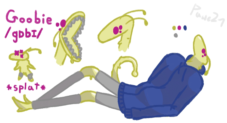 alien antennae_(anatomy) blue_clothing clothing goo_creature goo_tail hoodie male oversized_clothing oversized_hoodie oversized_topwear pawez1 purple_eyes silly silly_face slim solo tail topwear yellow_body