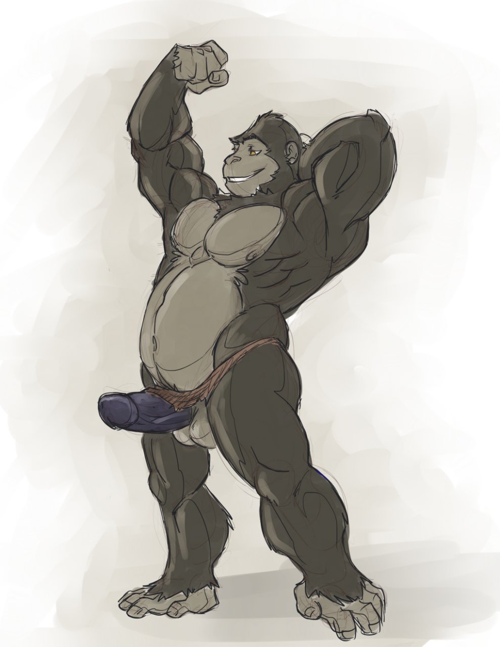 anthro ape arms_behind_head baboon balls biceps big big_muscles big_penis black_fur black_penis brown_eyes chest_tuft chubby circumcised clothed clothing dredger erection flexing fur gorilla grey_fur hairy half-dressed krun loincloth male mammal musclegut muscles nipples nude pacman20 pecs penis plain_background pose presenting primate sketch solo standing thick_penis topless tuft uncut underwear vein yellow_eyes